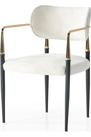 Vellario Metal Kol Detaylı Sandalye 2 Adet Gold Siyah Metal Ayak, 57 X 57 X 81 Cm Beyaz - Siyah