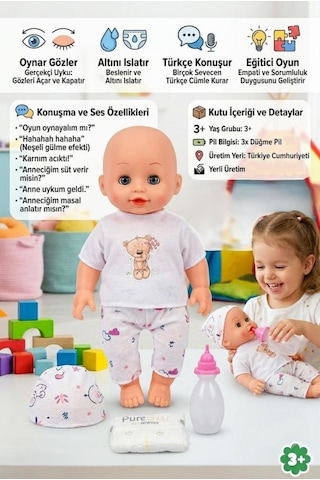 Altını Islatan Bebek Türkçe Konuşan Eğitici Kolları Kafası Ve Bacakları Et Şapkalı Oyuncak Bebek
