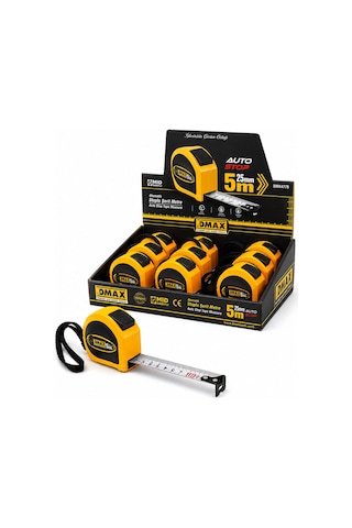 12 Adet 5mt X 25mm Otomatik Çelik Şerit Metre Stoplu 4741 0.004 M - 0.032 M