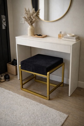 Pure Gold Ayaklı Babyface Puf 50x40x45 Cm - Modern Bench Siyah