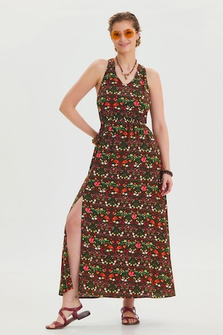 V Yaka Yırtmaçlı Günlük Elbise Yeşil