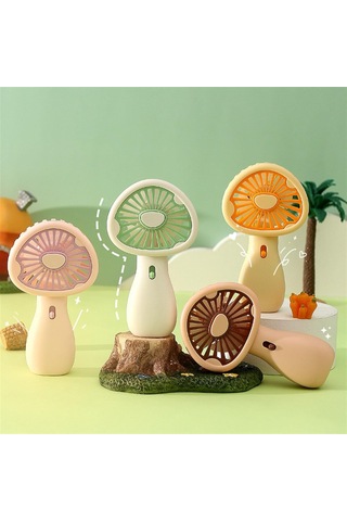 Açık Usb Şarj El Taşınağı Mantar Küçük Fan Ofis Masaüstü Renkli Işık Mini Fan Yeşil