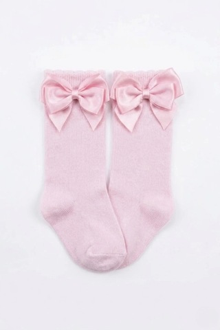 Cocole Socks Kız Çocuk Aksesuarlı Dizaltı Çorabı Tekli Pamuklu Düz Pembe Fiyonklu