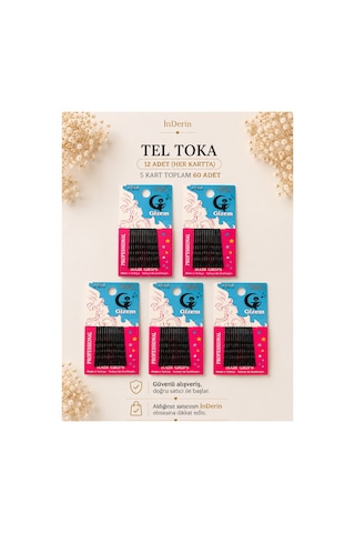 Siyah Tel Toka 5 Paket Toplam 60 Adet Siyah 60 Adet