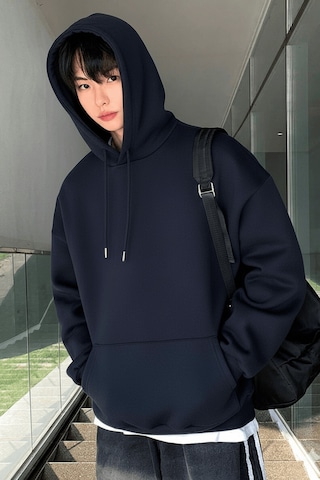 Genius Store Erkek Sweatshirt Kanguru Cepli İçi Polarlı 3 İplik Kapüşonlu Oversize Sweatshirt Kanguru-sweatshırt Lacivert