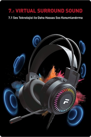 Fashcolle FC8100B 7.1 Virtual Surround RGB Profesyonel Kulak Üstü Oyuncu Kulaklığı