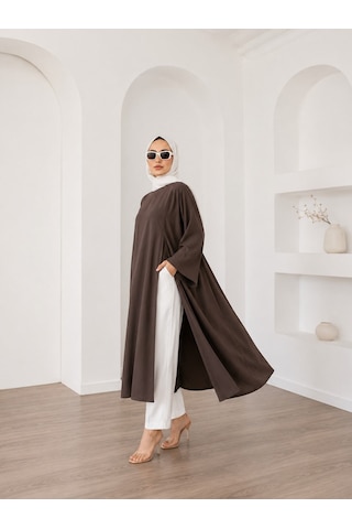 Unika Boutique Kadın Uzun Yırtmaçlı Abaya Tunik Kahve
