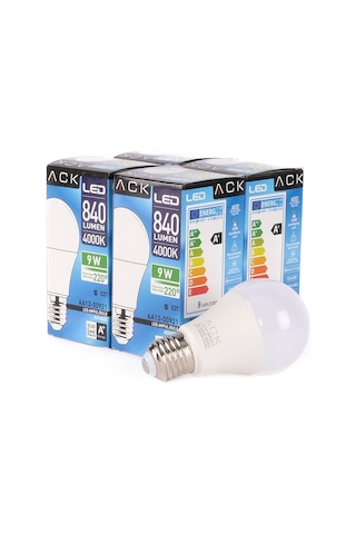 Ack 9w Led Ampul 4000k Günışığı E27 4'lü Eko Paket