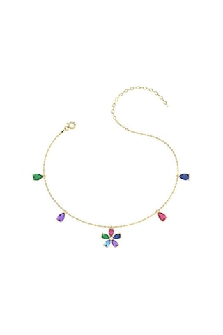 İndigo Takı Renkli Taş Çiçek Altın Kaplama Gümüş Halhal Çok Renkli