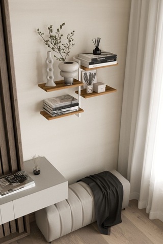 Aju 4 Katlı Duvar Rafı Metal Çerçeveli Dekoratif Kitaplık Ve Raf Ünitesi Modern Ve Minimalist Beyaz