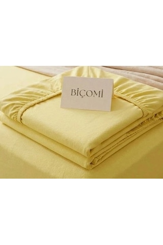Biçomi Kayma Yapmayan %100 Doğal Pamuk Penye Battal Boy Lastikli Çarşaf 200x200 Cm - Güneş Sarısı Sarı