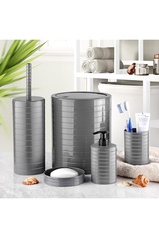 5 Li Lüx Banyo Seti Kullanışlı Sağlam Şık Banyo Seti Gri-ma014