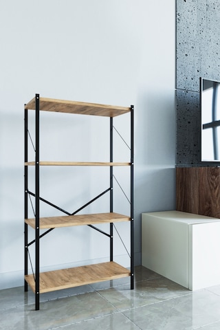 Dört Katli Çok Amaçli Rafli Kitaplik Syah Profil Çam Sunta 60x24x115 Cm Mtl018 Siyah-çam