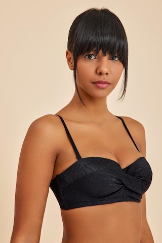 Bali Siyah Balenli Dolgulu Straplez Push-up Bikini Üst Siyah