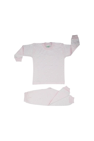 Kız / Erkek Bebek Çocuk Pamuklu Önden Çıtçıtlı Bulutlu Pijama Takım-12495-pembe Pembe