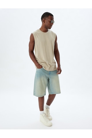 Koton Basic Kolsuz Tişört Bisiklet Yaka Pamuklu Bej 4sam30042mk Ekru