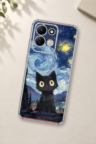 Redmi 17 4g/5g Uyumlu Gece Yarısı Kedi Tasarımlı Baskılı Silikon Kılıf