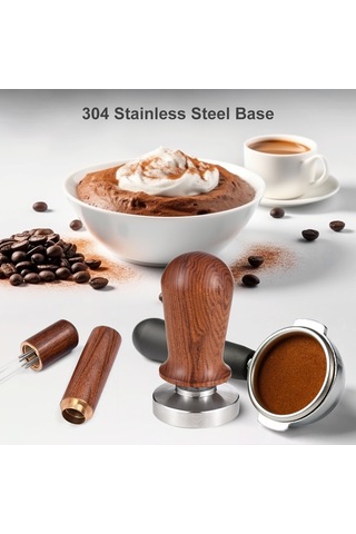 Xiyyadms Profesyonel 51mm Espresso Tamper - 304 Paslanmaz Çelik Tabanlı, Ahşap Saplı, 35lb Basınçlı Barista Seti