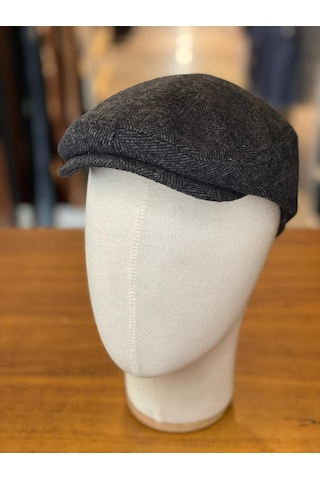 Hamze İngiliz London Model Balıksırtı Desen Kaşe Kumaş Kasket Şapka Füme