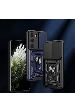 Ennar Tecno Spark 40 Pro Kılıf Magnetik Standlı Sürgülü Kamera Korumalı 360 Döner Yüzüklü Kapak Siyah