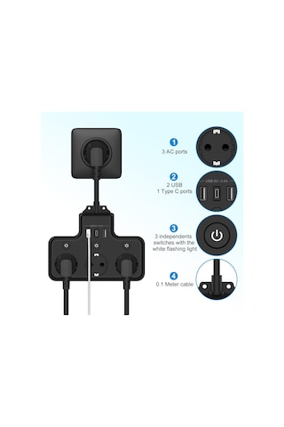 2 Adet Üç Priz Bağımsız Anahtar 3 Soket Ve 3 Usb Şarj