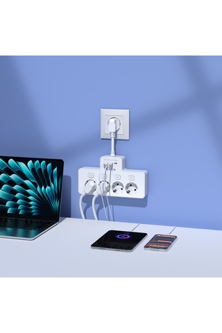 S-link Prz08 Beyaz 4 Soketli 15cm 1 Usb 2 Type-c Pd20w Tam Bakır Kablolu Akım Korumalı Priz 10 - 15 C M