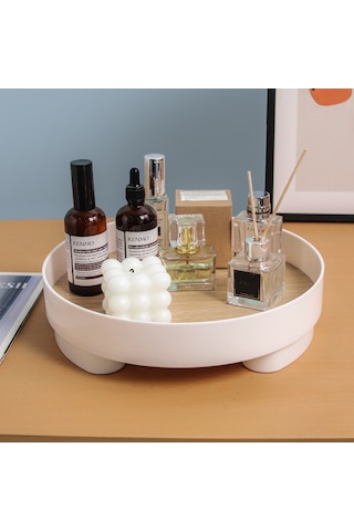 Yuntech01 Ahşap Mutfak Makyaj Dolabı Taşıyıcı - Beyaz Büyük Boy Organize Edici Tabak, Parfüm Kozmetik Meyve Depolama Kutusu