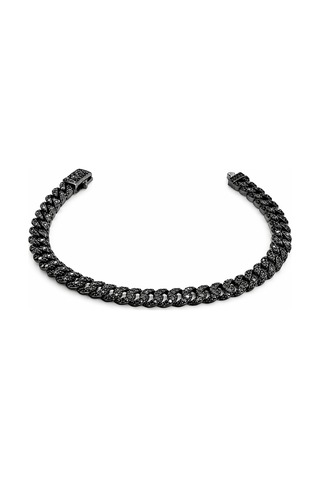 925 Ayar Gümüş Siyah Zirkon Taşlı Kalın Gurmet Zincir Bileklik Rodyum Kaplama 20.5 Cm Siyah - 816382056 Siyah