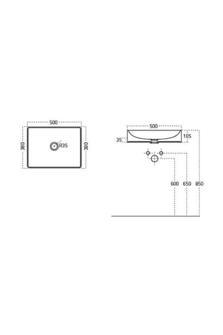 Lucco Square 50 CM Tezgah Üstü Dikdörtgen Lavabo Beyaz