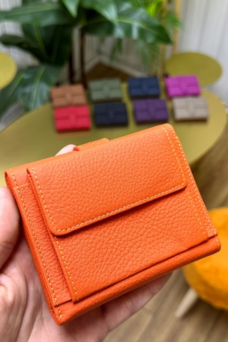 Lily Turuncu Hakiki Deri Kadın Cüzdan Kibar Şık Ve Kullanışlı Turuncu
