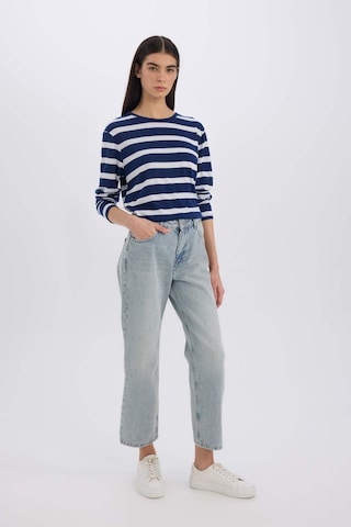 Defacto Regular Fit Bisiklet Yaka Çizgili Casual Uzun Kollu Tişört A9442AX24WNNV31 Lacivert