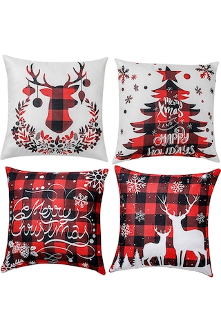 Geeroyoo Deer Head Desenli Linen Kumaş Yastık Kılıfı - Noel Dekorasyonu, Ev Ve Araba İçin, 45x45 Cm, Nordik Stili Diğer
