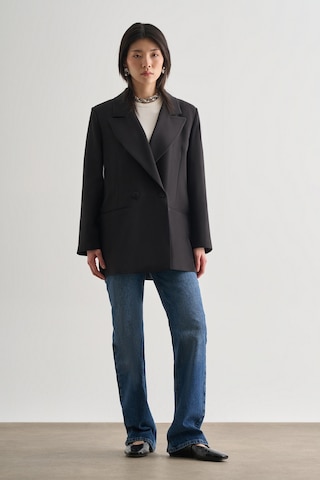 Mizalle Oversize Çift Yırtmaçlı Siyah Blazer Ceket Siyah