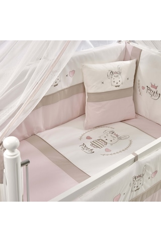 Meltem Kids Mondo Sallanır Ahşap Anne Yanı Beşik 60x120 CM ( Beyaz- Pretty) Pembe