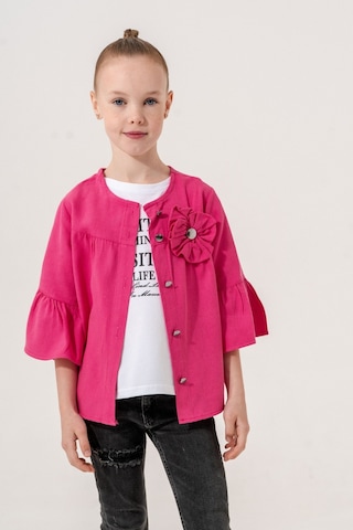 Kız Çocuk Çiçek Gömlekli İkili Kız Takım 3127 Fuşya