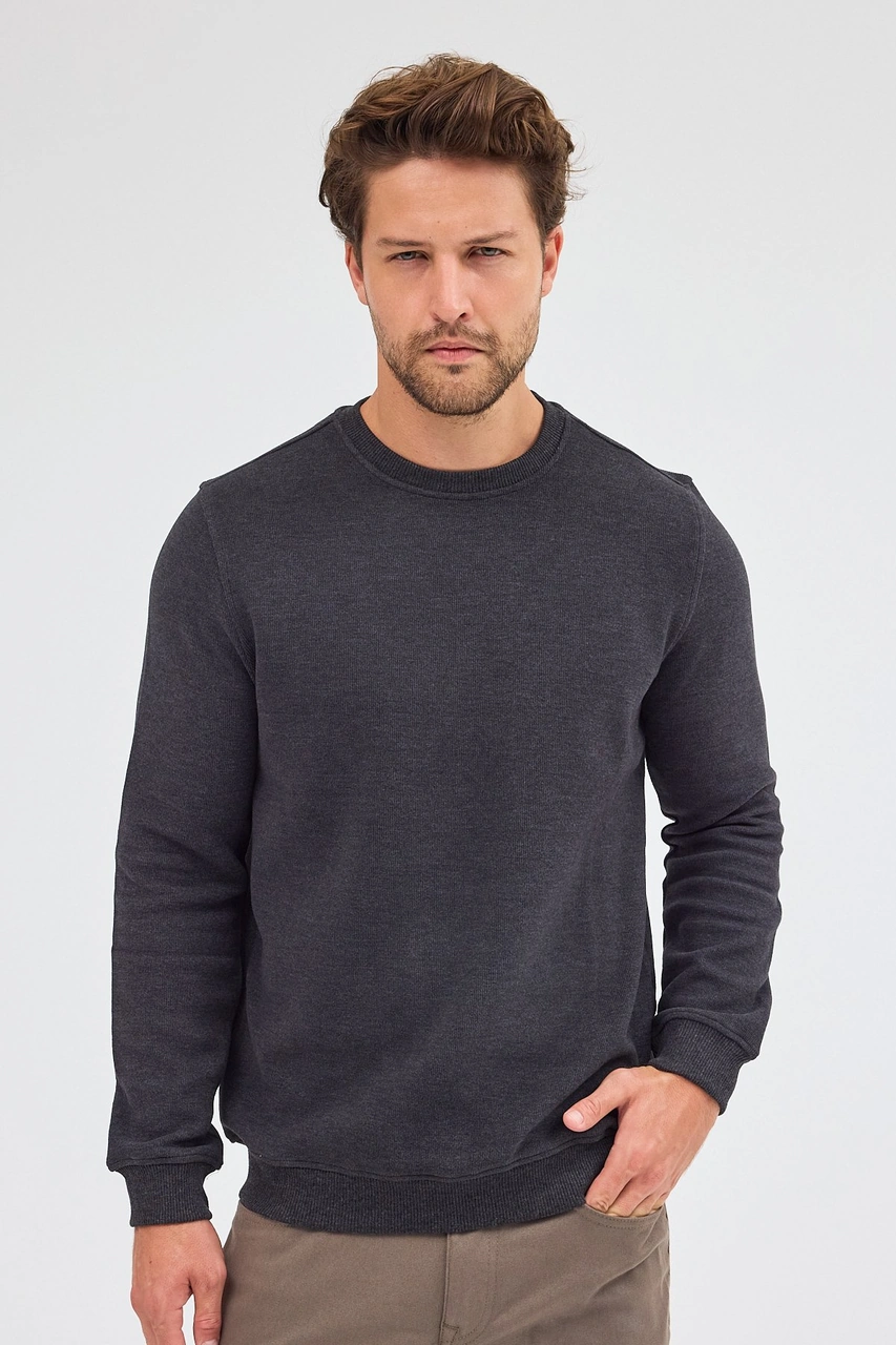 İmza Antrasit Uzun Kol Bisiklet Yaka Düz Pamuklu Comfort Fit Sweatshirt 1013255150 Antrasit