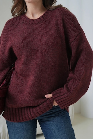 Kadın Bisiklet Yaka Yumuşak Dokulu Oversize Triko Kazak 3032 Bordo