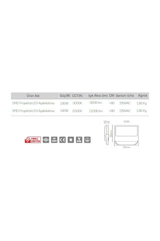 Lamptime 100 Watt Led Projektör Gunışığı Işık 252310