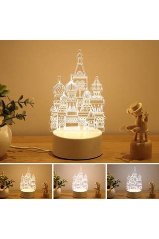 Fosenze Kale Desenli 3d Led Gece Lambası - Dokunmatik Kontrol, 3 Renk Seçeneği, Usb Beslemeli, Çocuk Odası Dekorasyonu Beyaz