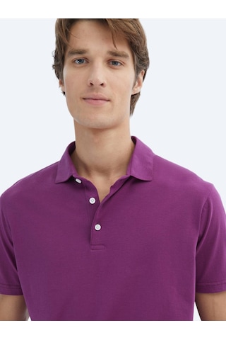 Kip Mürdüm Düz Polo Yaka %100 Pamuk T-shirt MÜRDÜM