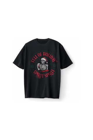 Bumeta Full Of Holiday Spirit Noel Temalı Oversize Unisex Tişört T-shirt Siyah