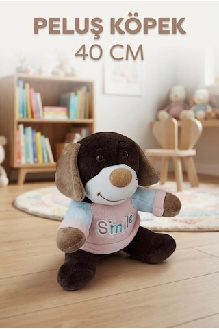 Uyku Ve Oyun Arkadaşım Peluş Smile Köpek Koyu Kahverengi 40cm