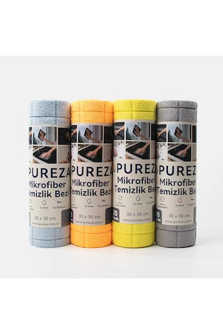 Pureza Gri Rulo Mikrofiber Temizlik Bezi 30x30 Cm 20'li- Mutfak, Banyo, Cam Ve Araba Için Gri