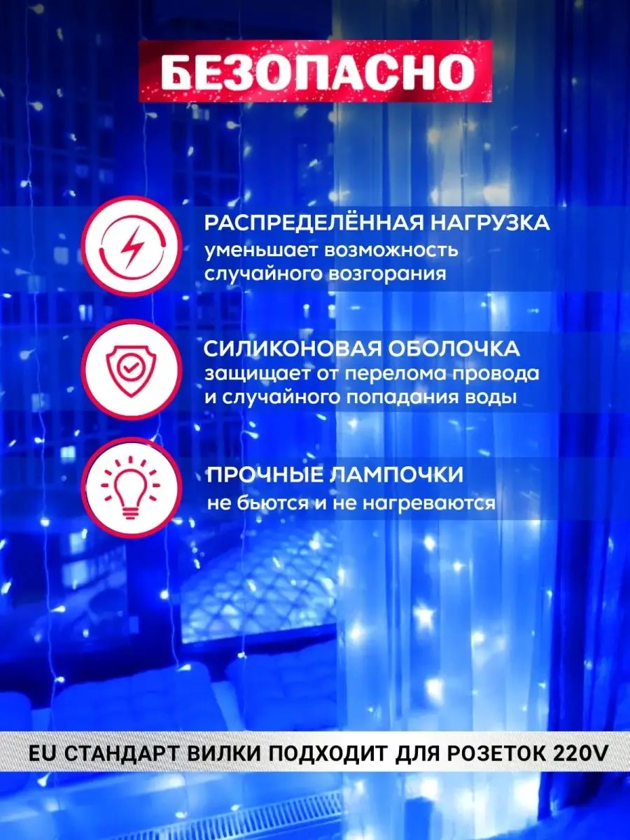 Ketrarum 3x2 Mavi Yılbaşı Işık Perdesi Pencere İçin 16841963 Mavi