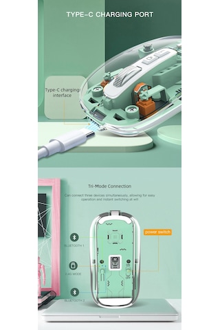 Cbtx Kablosuz Type-C Manyetik Üç Modlu Şeffaf Mouse