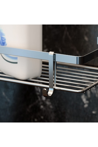 Teknotel Üç Katlı Lamalı Banyo Rafı Kancalı Krom Es065H Çok Renkli