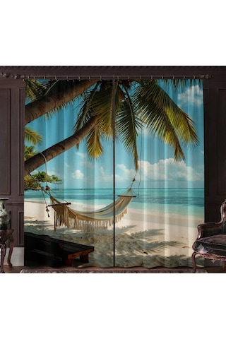 Özel Üretim Marka Uhd Dijital Baskı 240 280 Cm Çift Kanat Fon Perde Mikropetek Luxury Premium Kumaş Doku Manzara Deniz Deluxe Seri Gün Batımı Doğumu Oda Karanlığı Solmaya Dayanıklı Leke Tutmaz Sağlam Koyu Turkuaz