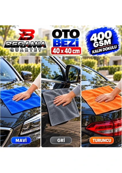 Oto Kurulama Bezi 40x40 400 Gsm Kalın Dokulu Mavi, Turuncu, Gri Avantajlı 3'lü Paket