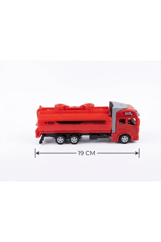 Çek Bırak 19cm İş Makinası Temalı Tanker Detaylı Tanker Kapakları Açılabilir Oyuncak Tır Kırmızı