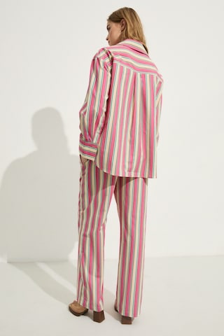 Grımelange Grımelange Mırel Kadın Oversize Fit %100 Organik Pamuklu Pembe Çizgili Gömlek